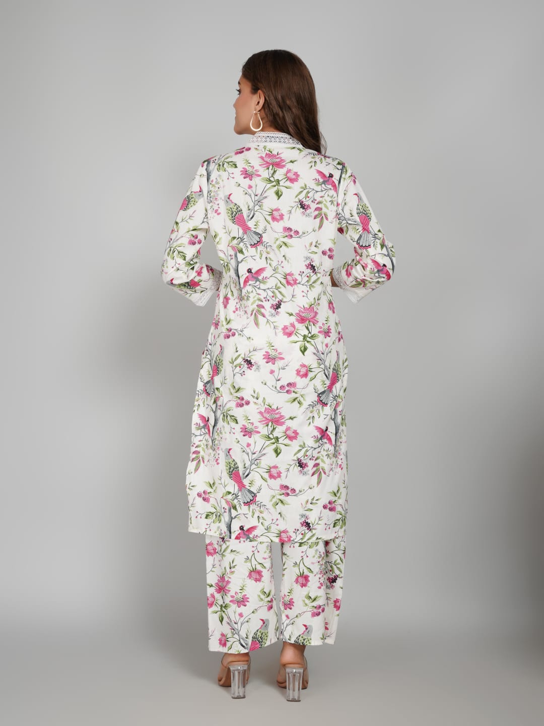 Women’s Pure Cotton Kurta Pant Set – 3/4 Sleeve, Collar Neck