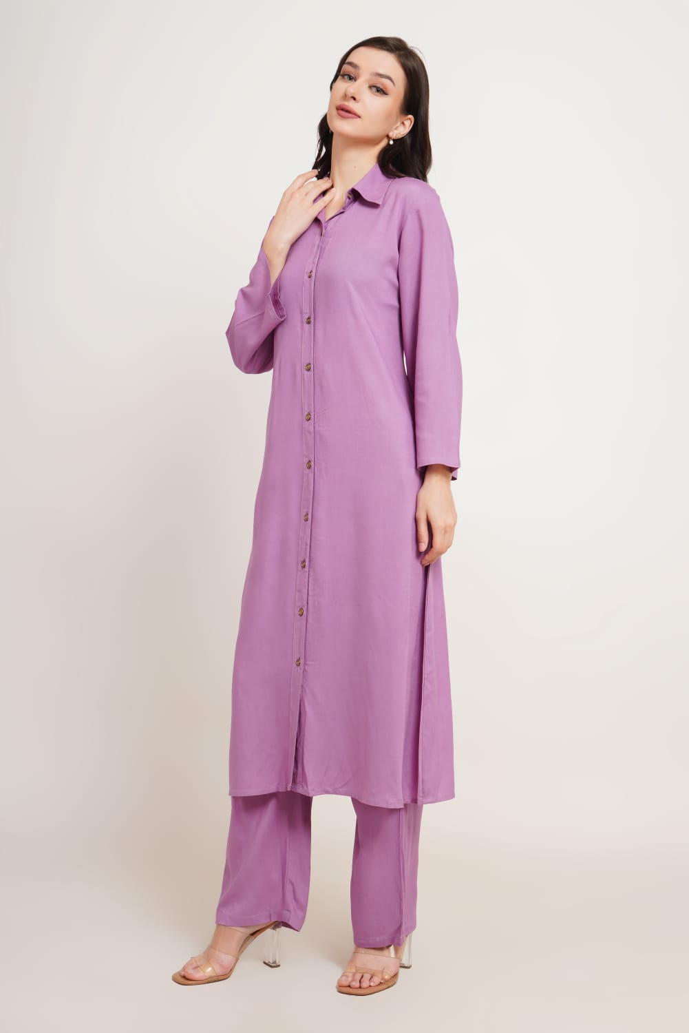 Purple Stylish Rayon kurta with pant