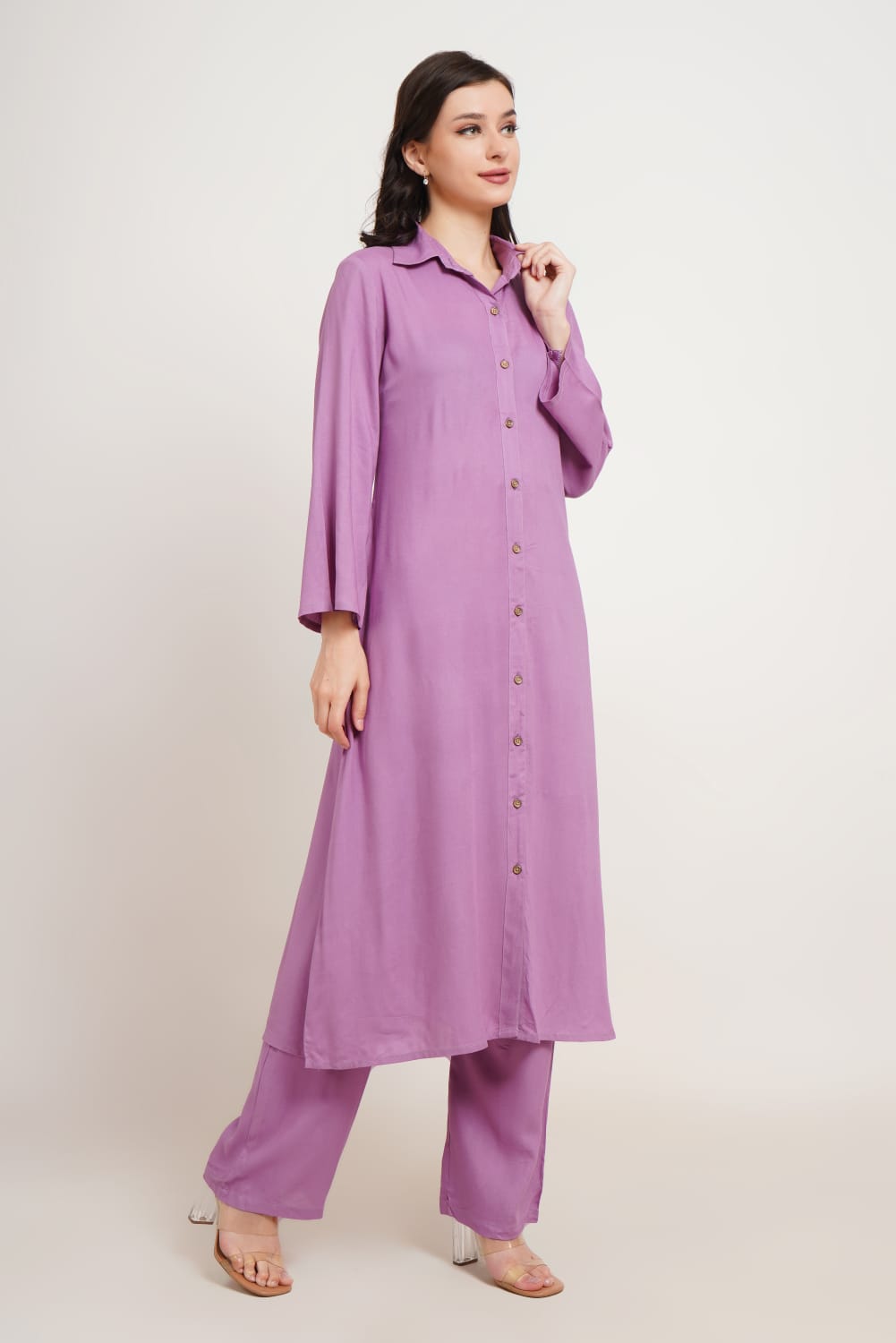 Purple Stylish Rayon kurta with pant