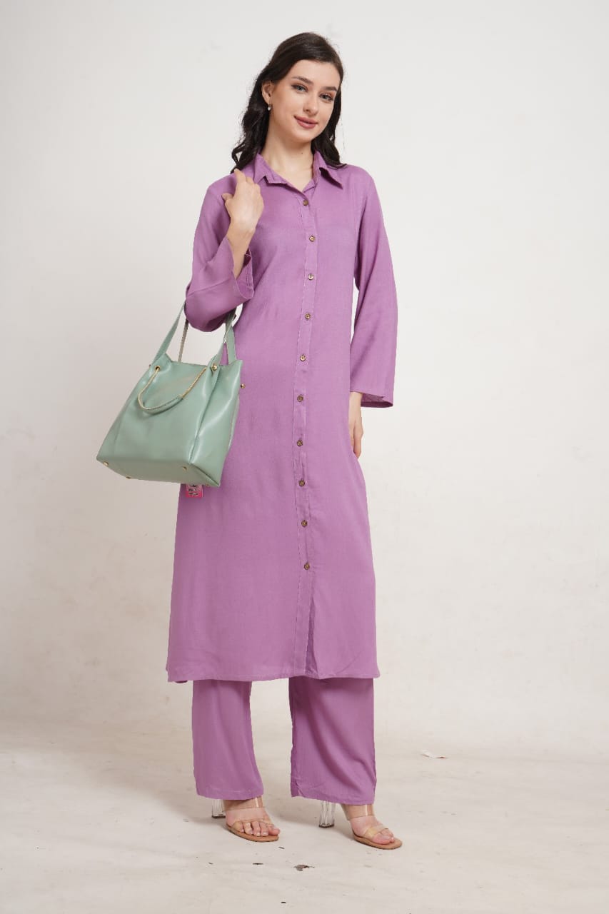 Purple Stylish Rayon kurta with pant