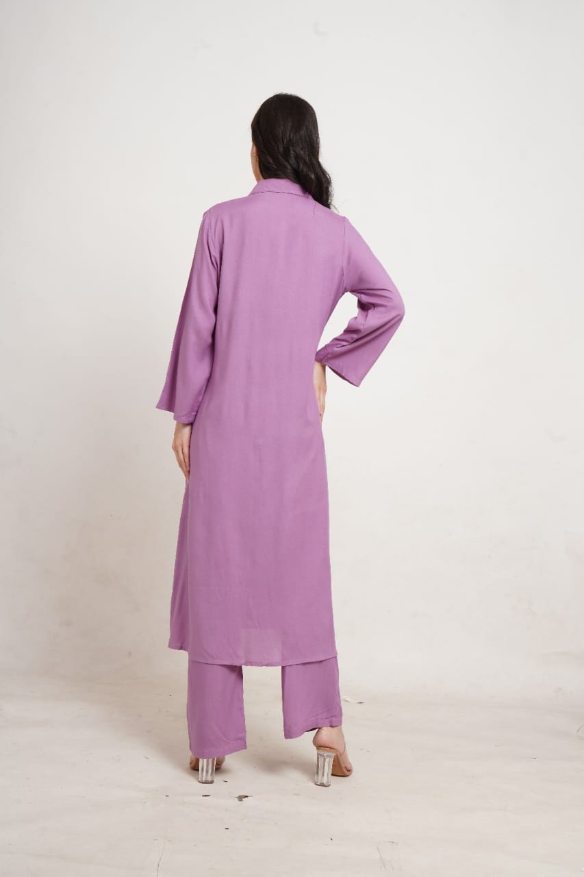Purple Stylish Rayon kurta with pant
