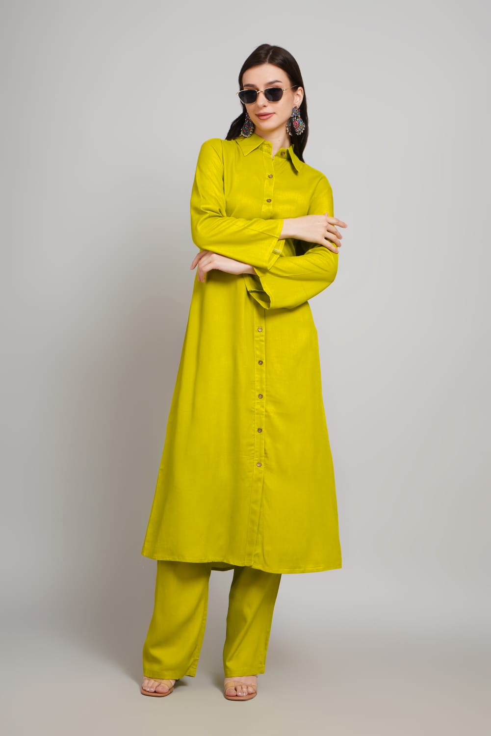 Yellow Stylish Rayon kurta with pant