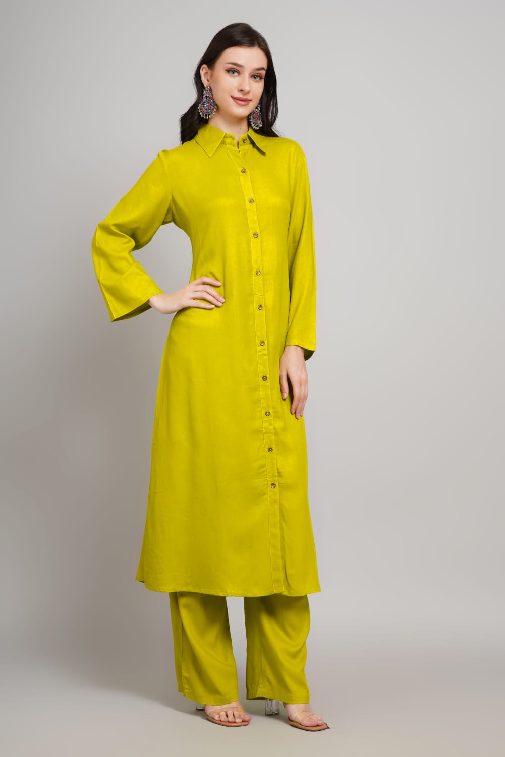 Yellow Stylish Rayon kurta with pant