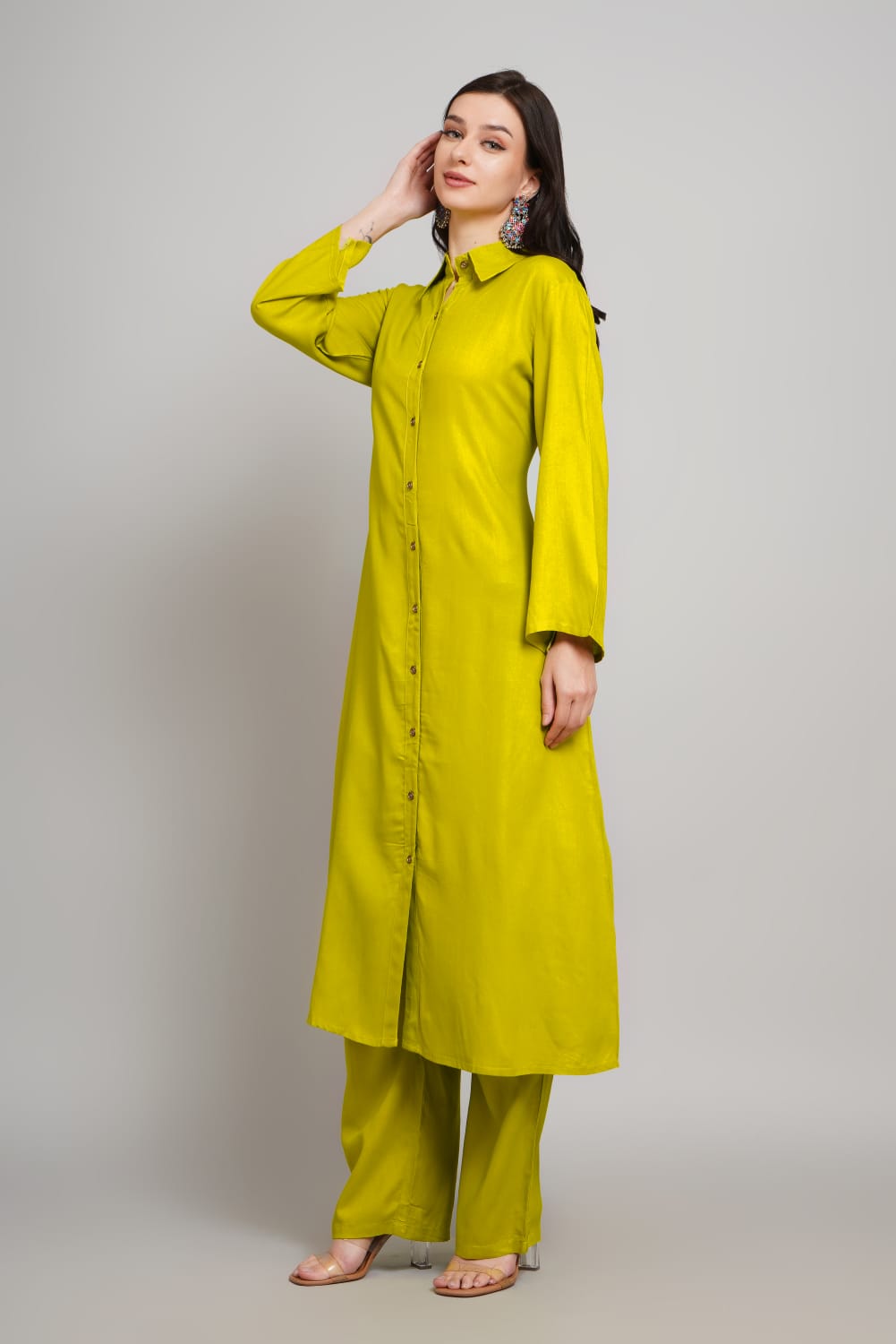 Yellow Stylish Rayon kurta with pant