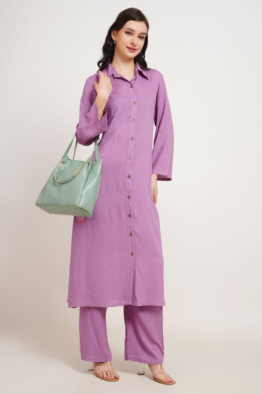 Women’s Elegant Solid Purple Rayon Kurti Pant Set – Ethnic Perfection for Every Occasion