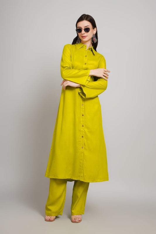 Women’s Elegant Solid Mustard Rayon Kurti Pant Set – Ethnic Perfection for Every Occasion