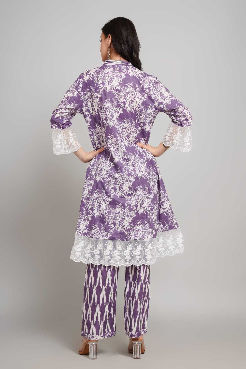 Trendy Cotton Kurti with Palazzo – Festive Purple, V-Neck, Regular Sleeve