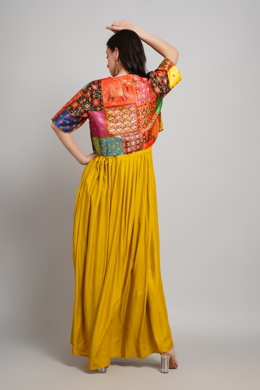 Stylish Rayon Ethnic Gown with silk Jaket elegant design