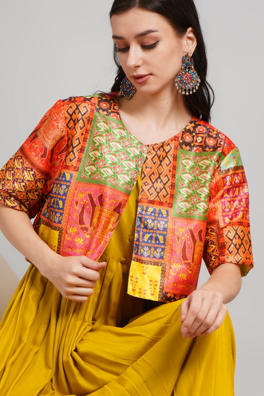 Stylish Rayon Ethnic Gown with silk Jaket elegant design