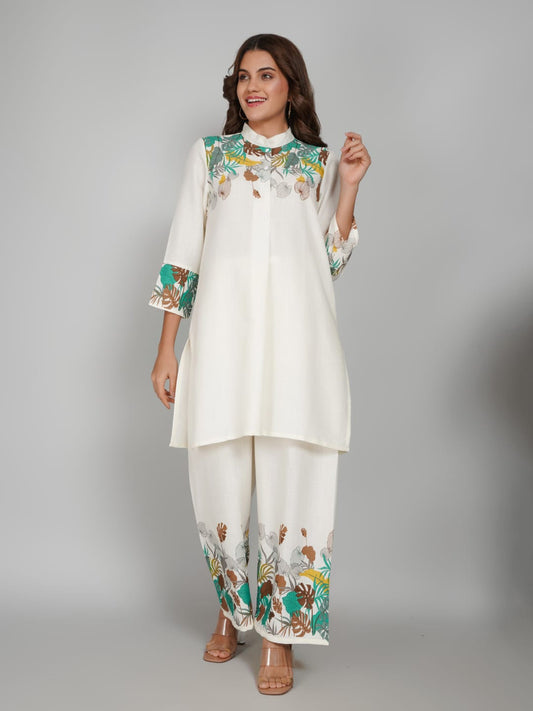 Women’s Multi-Colour Tunic Rayon Slub Co-ords Set – Elegant Comfort with a Modern Twist