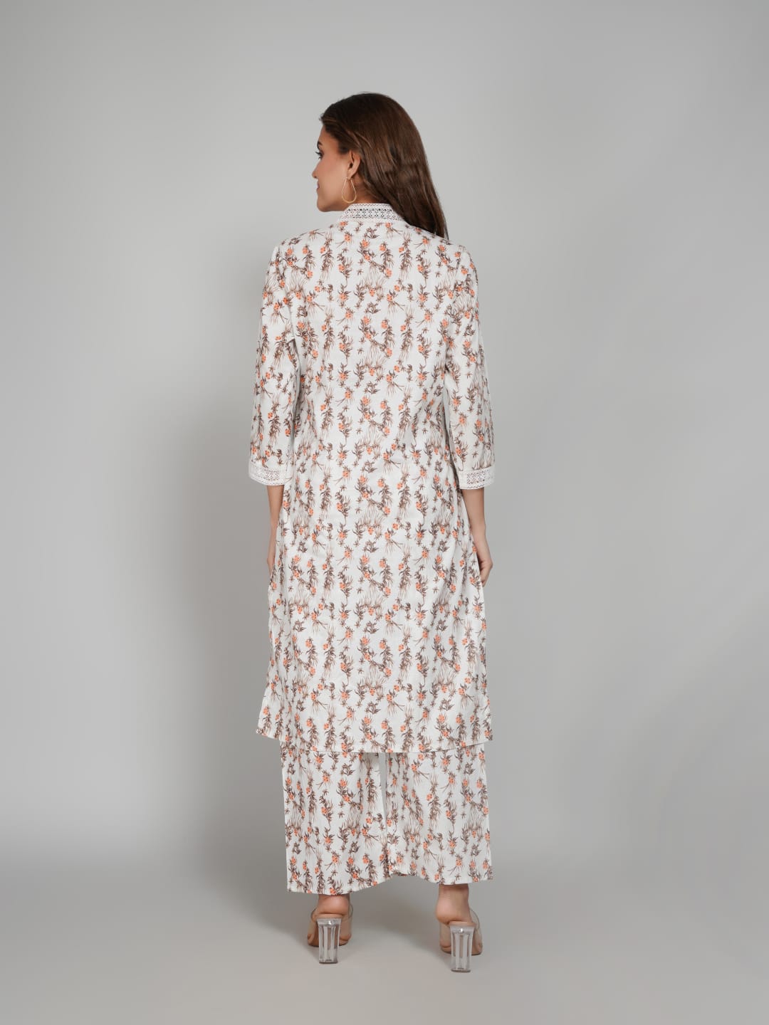 Women’s Pure Cotton Kurta Pant Set – 3/4 Sleeve, Collar Neck