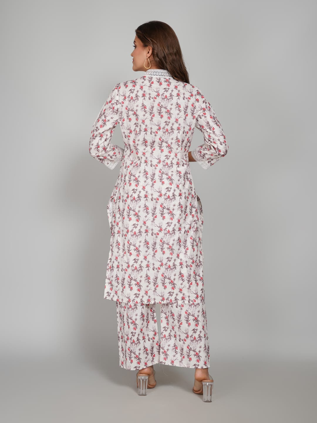 Women’s Pure Cotton Kurta Pant Set – 3/4 Sleeve, Collar Neck