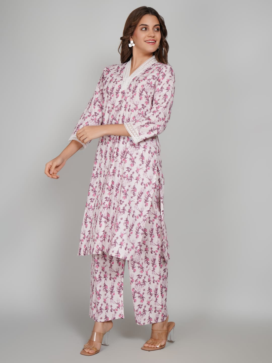 Women’s Pure Cotton Kurta Pant Set – 3/4 Sleeve, Collar Neck
