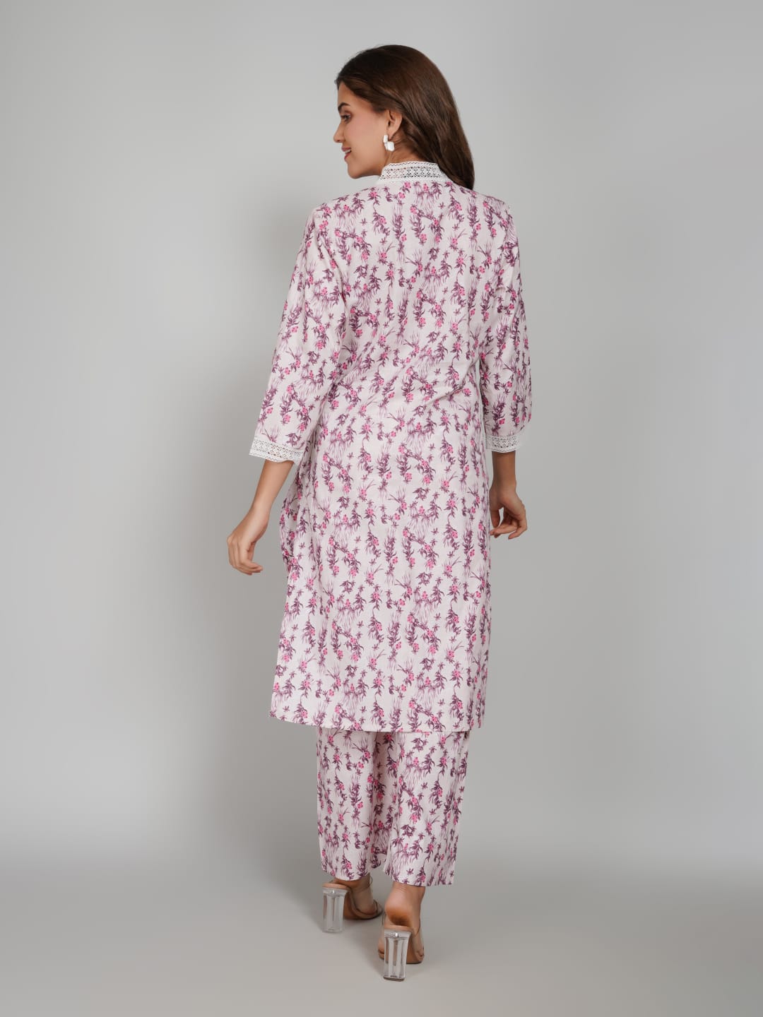 Women’s Pure Cotton Kurta Pant Set – 3/4 Sleeve, Collar Neck