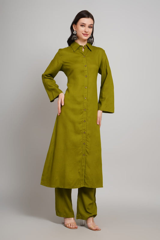 Olive Green Stylish Rayon kurta with pant
