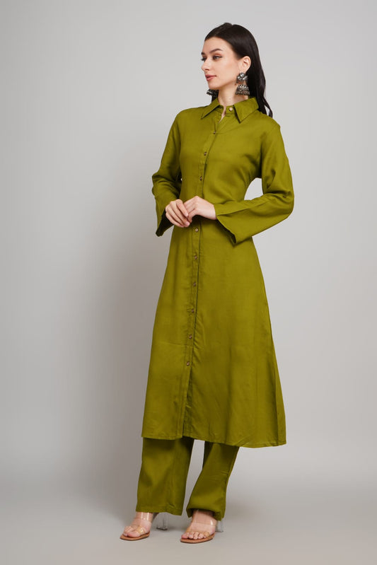 Olive Green Stylish Rayon kurta with pant