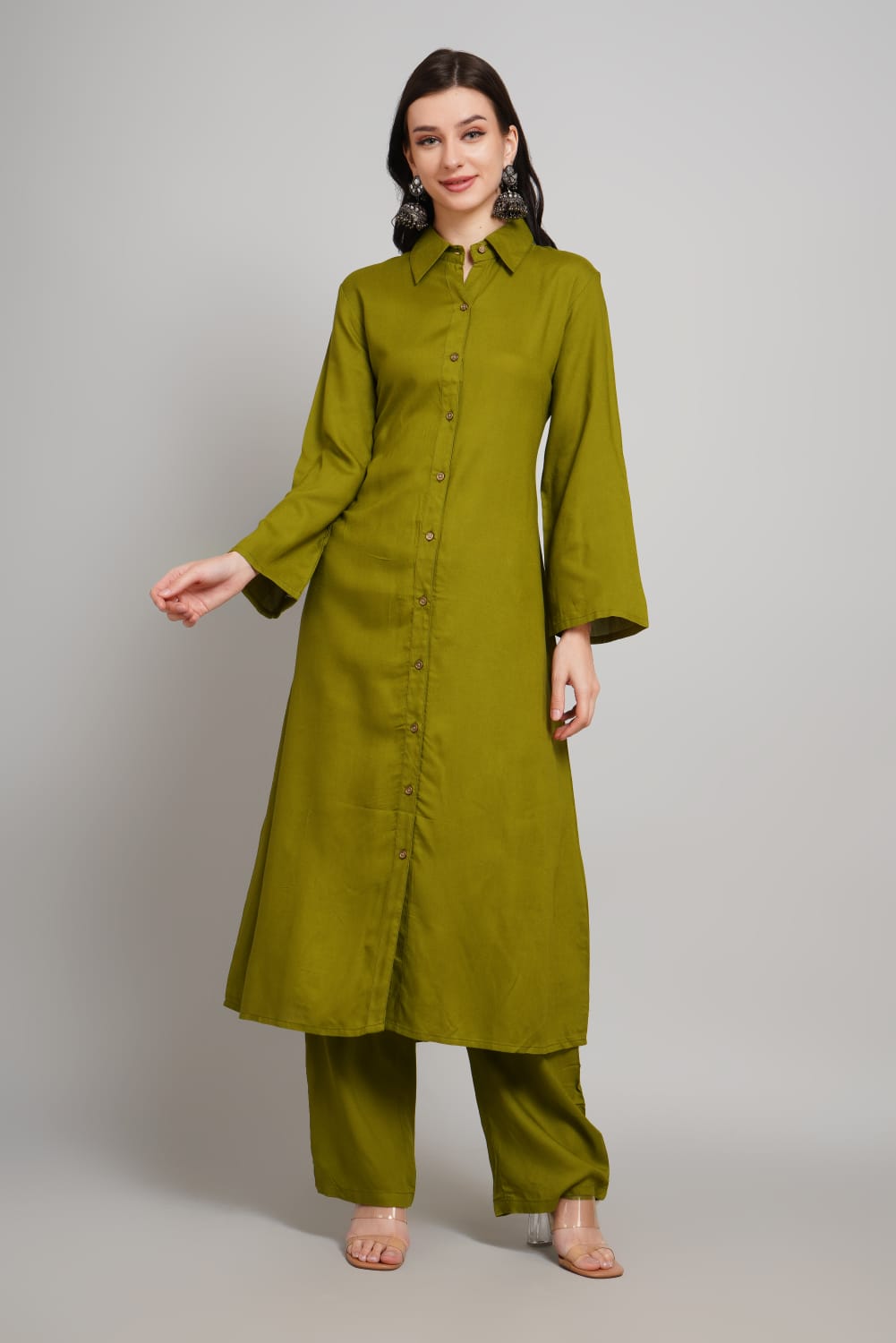 Olive Green Stylish Rayon kurta with pant