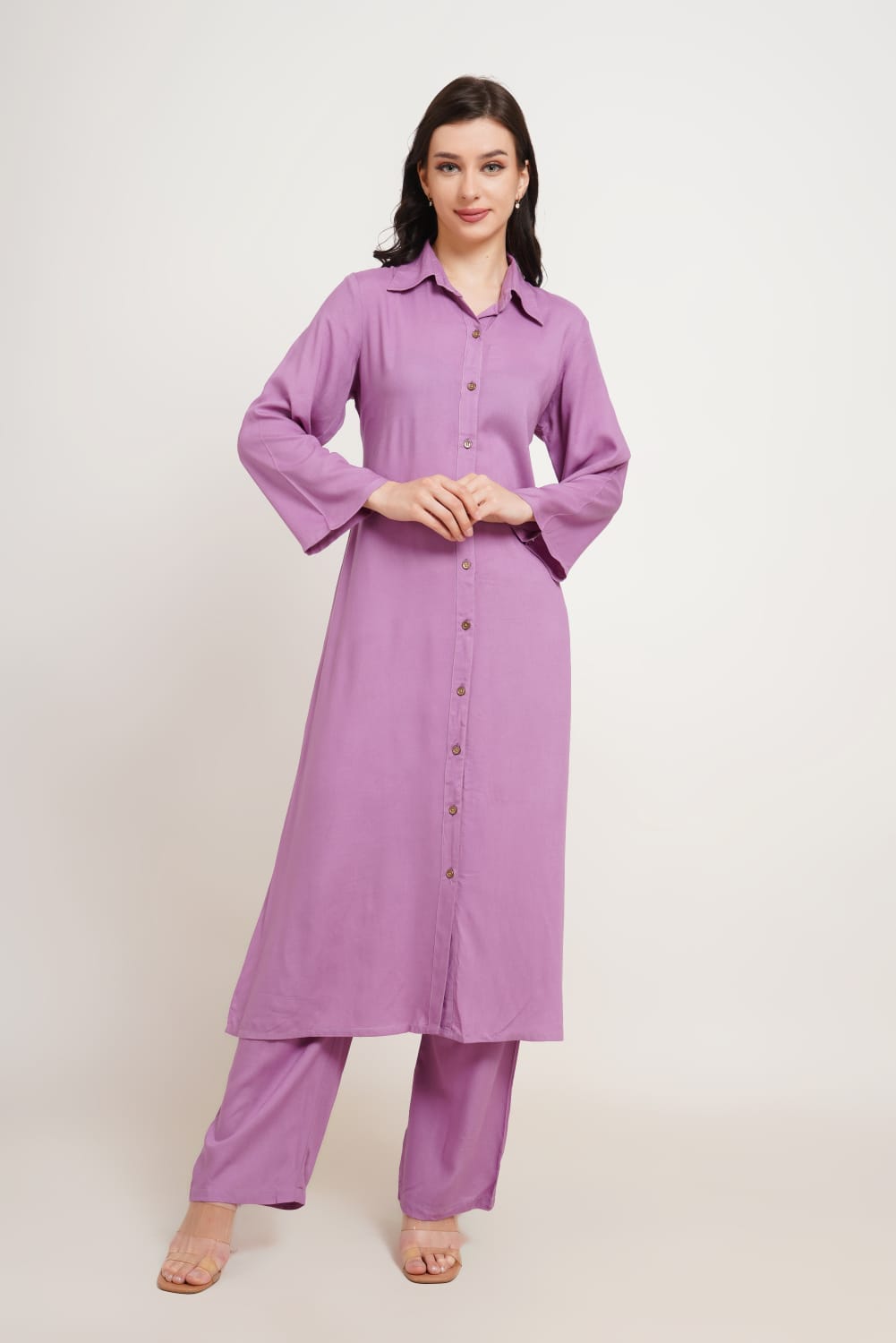 Purple Stylish Rayon kurta with pant