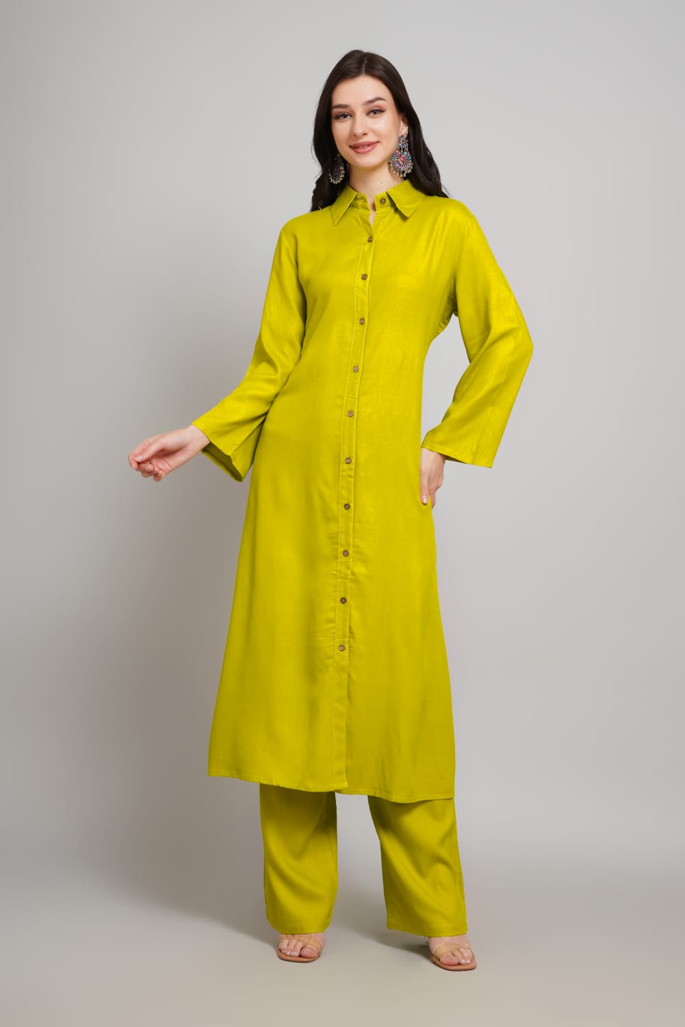 Yellow Stylish Rayon kurta with pant