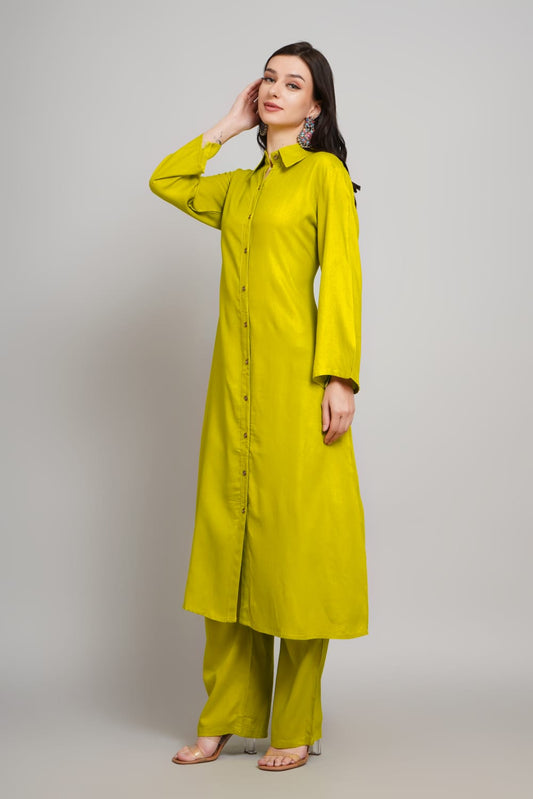 Yellow Stylish Rayon kurta with pant