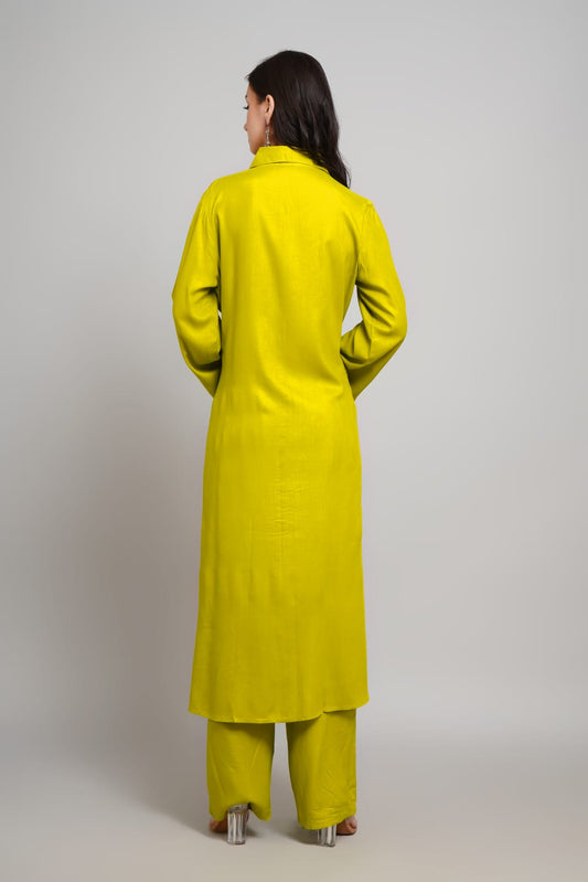 Yellow Stylish Rayon kurta with pant
